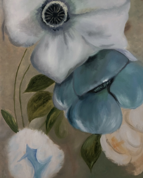 Pintura al óleo de flores con fondo brillante